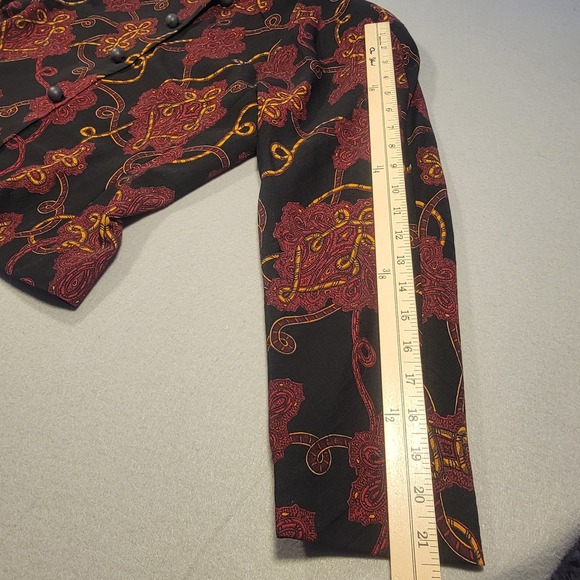 Vintage Gloria Sachs NY Blazer 100% Wool Baroque Print Jacket Black Red Size M - Picture 9 of 10